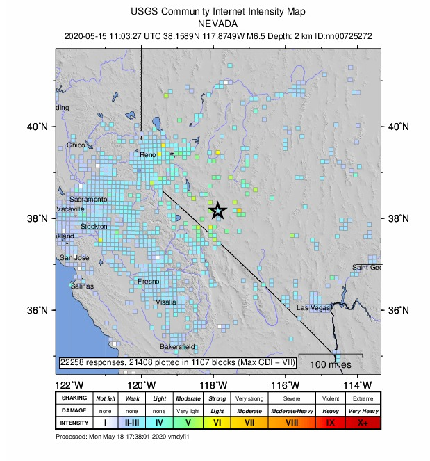 USGS map of submitted felt reports