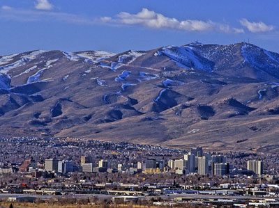 View of downtown Reno and Peavine Mountain.