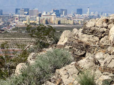 View of downtown Las Vegas and The Strip from the recent mapping area of the Sloan quadrangle.
